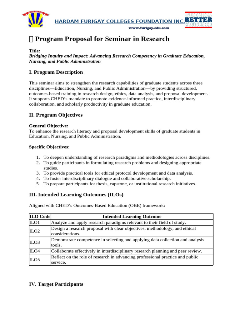 Program Proposal in Seminar in Research | PDF | Methodology ...
