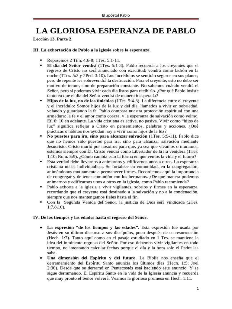 La Esperanza de Pablo en la Iglesia | PDF | Cristo (título) | Iglesia ...