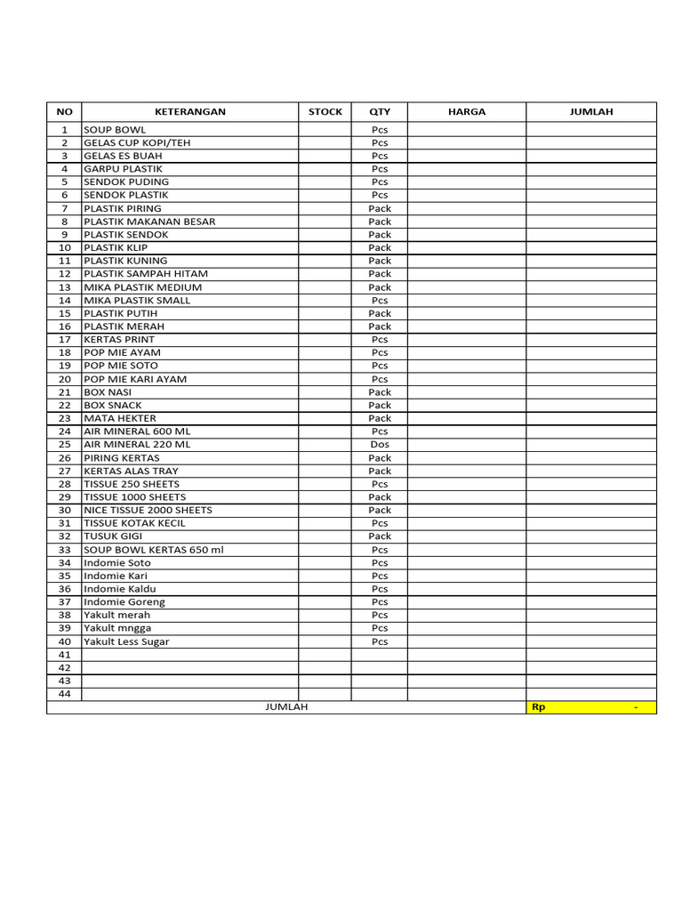 Inventory Printable Resto | PDF