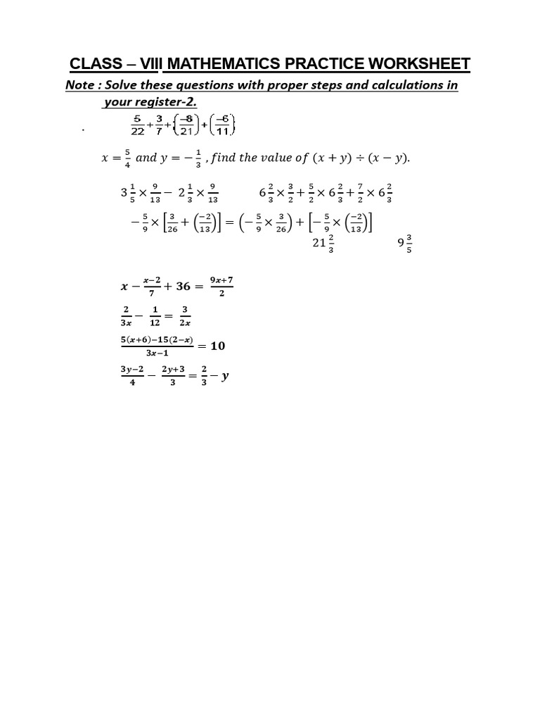 Class VIII Math Practice Worksheet | PDF | Mathematics