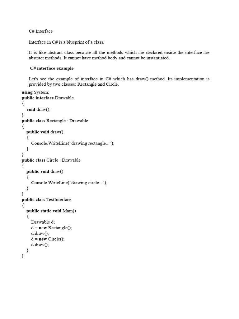 C# Interface and Drawable Example | PDF