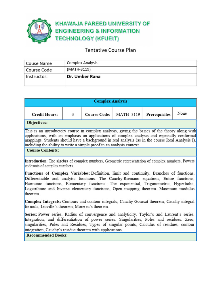 Complex Analysis Course Overview | PDF | Complex Analysis | Function ...