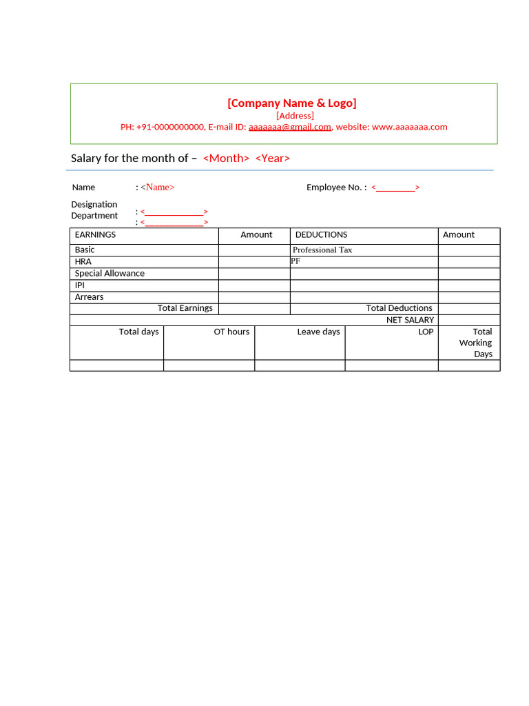 Monthly Salary Statement Template | PDF