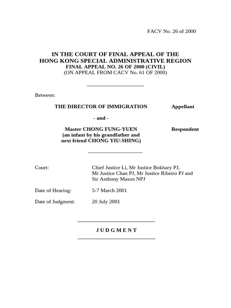 Chong Fung Yuen's Right of Abode Case | PDF | Justice | Crime & Violence