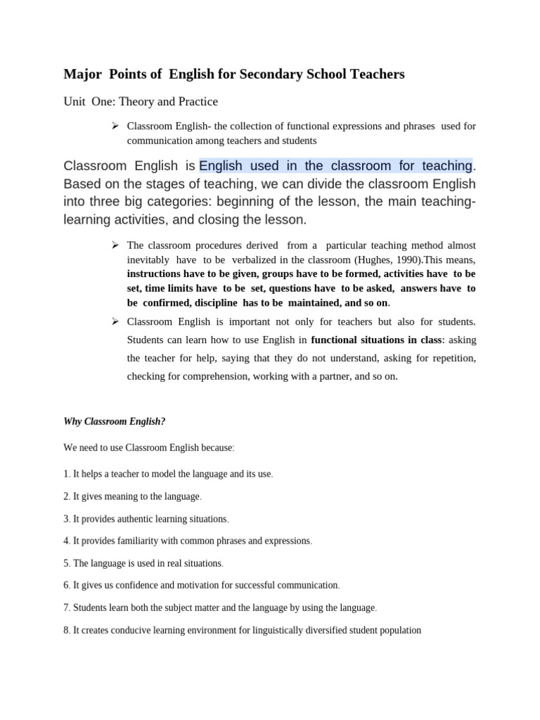 Classroom English for Secondary Teachers | PDF | Nonverbal ...