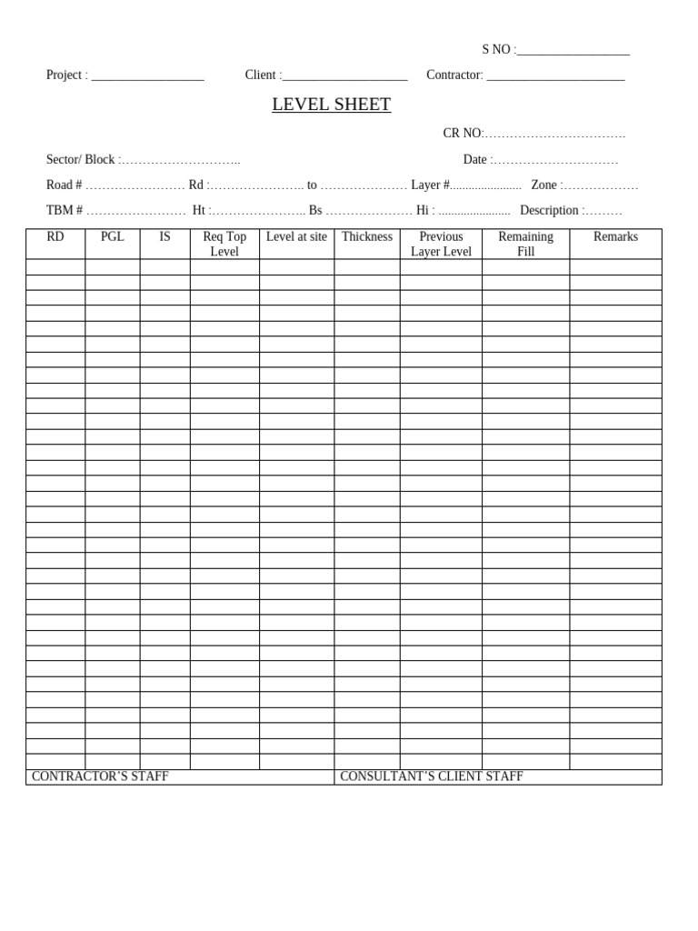 Level Sheet for Construction Project | PDF
