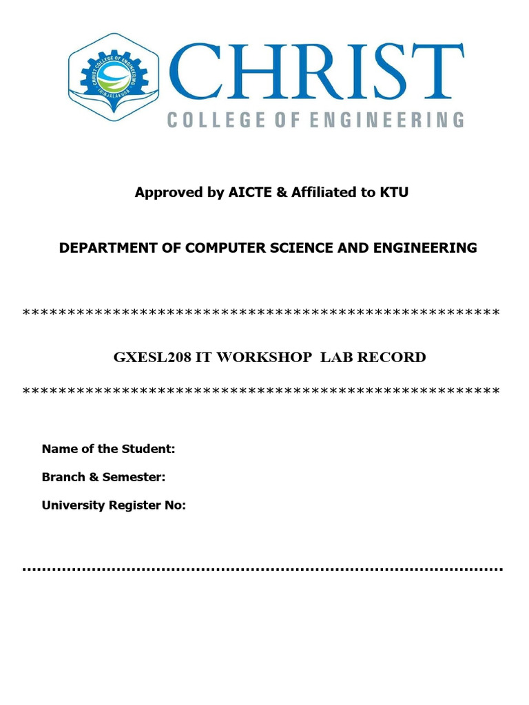 IT Workshop Record Front Page | PDF | Engineering | Computer Science