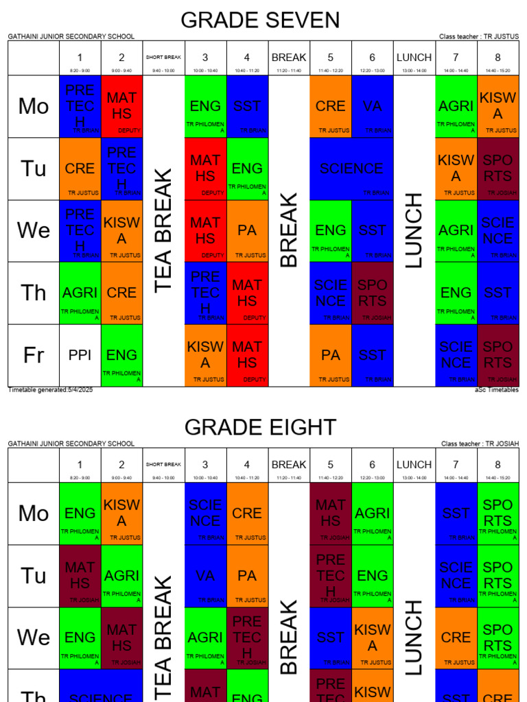 Grade 7 Timetable 2025 PDF Download | PDF