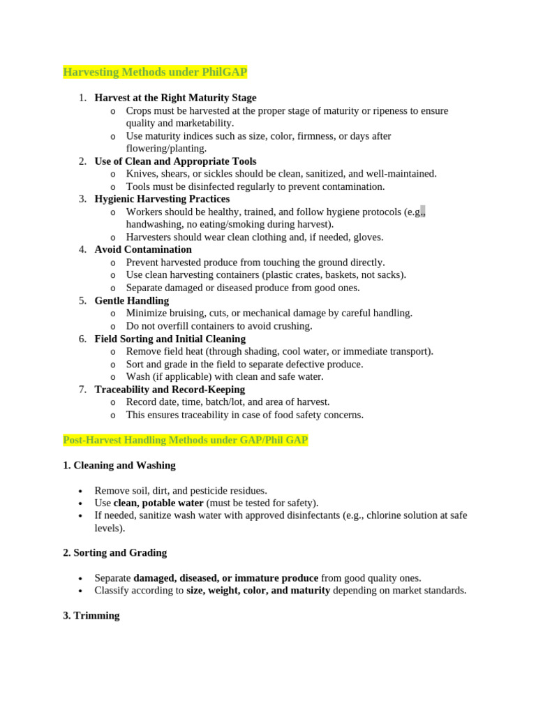 PhilGAP Harvesting and Handling Methods | PDF | Harvest | Hygiene