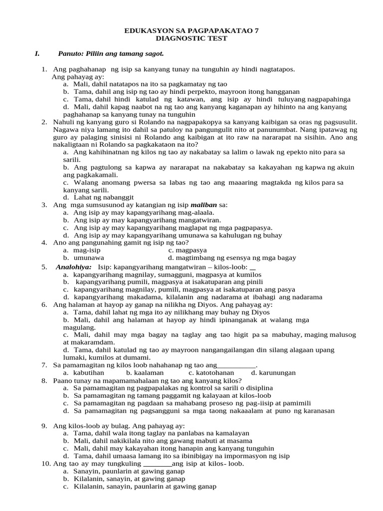 ESP 7 Diagnostic Test | PDF