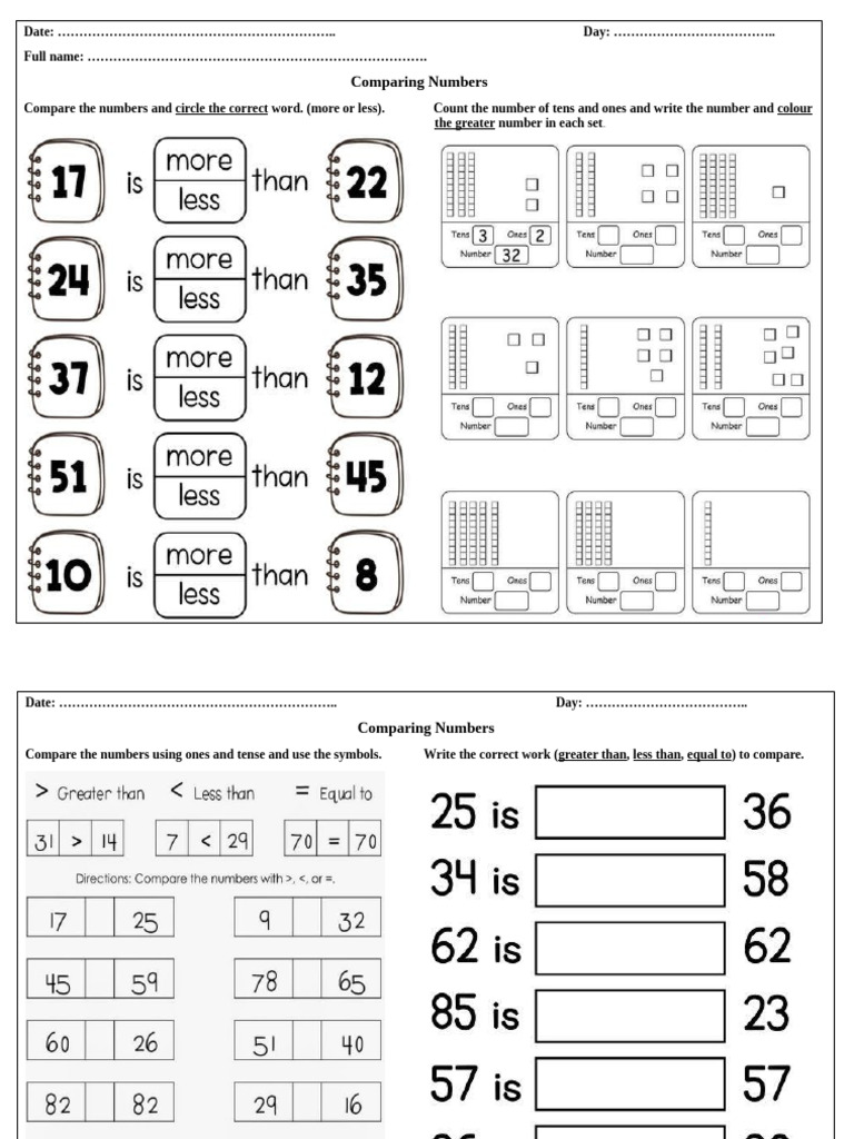 Comparing Numbers Worksheet | PDF
