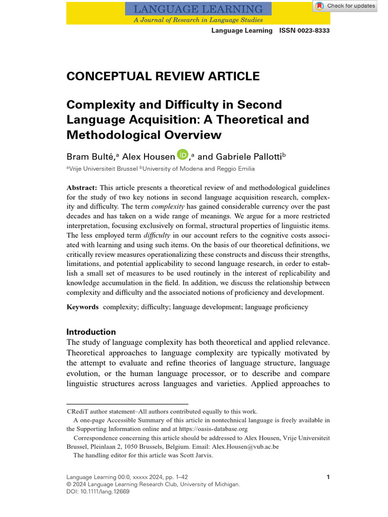 Complexity and Difficulty in SLA Research | PDF | Syntax | Second ...