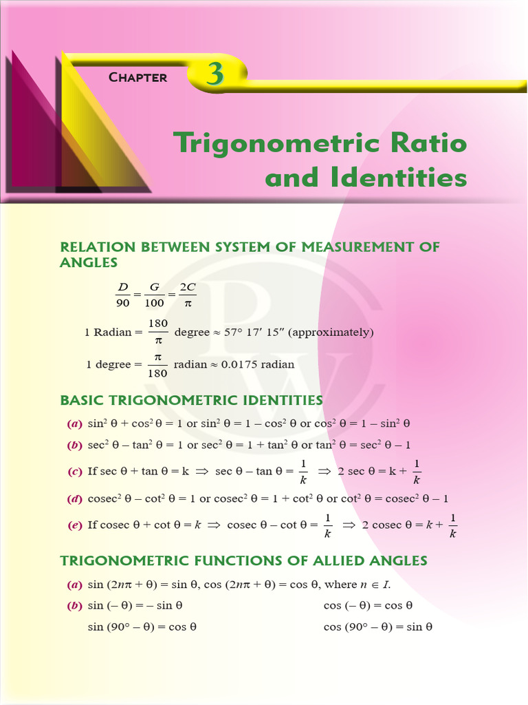 Trigonometric Ratios and Identities Guide | PDF | Trigonometric ...