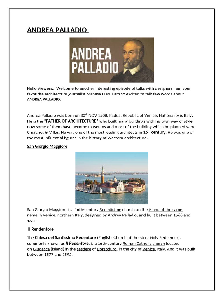 Andrea Palladio: Father of Architecture | PDF