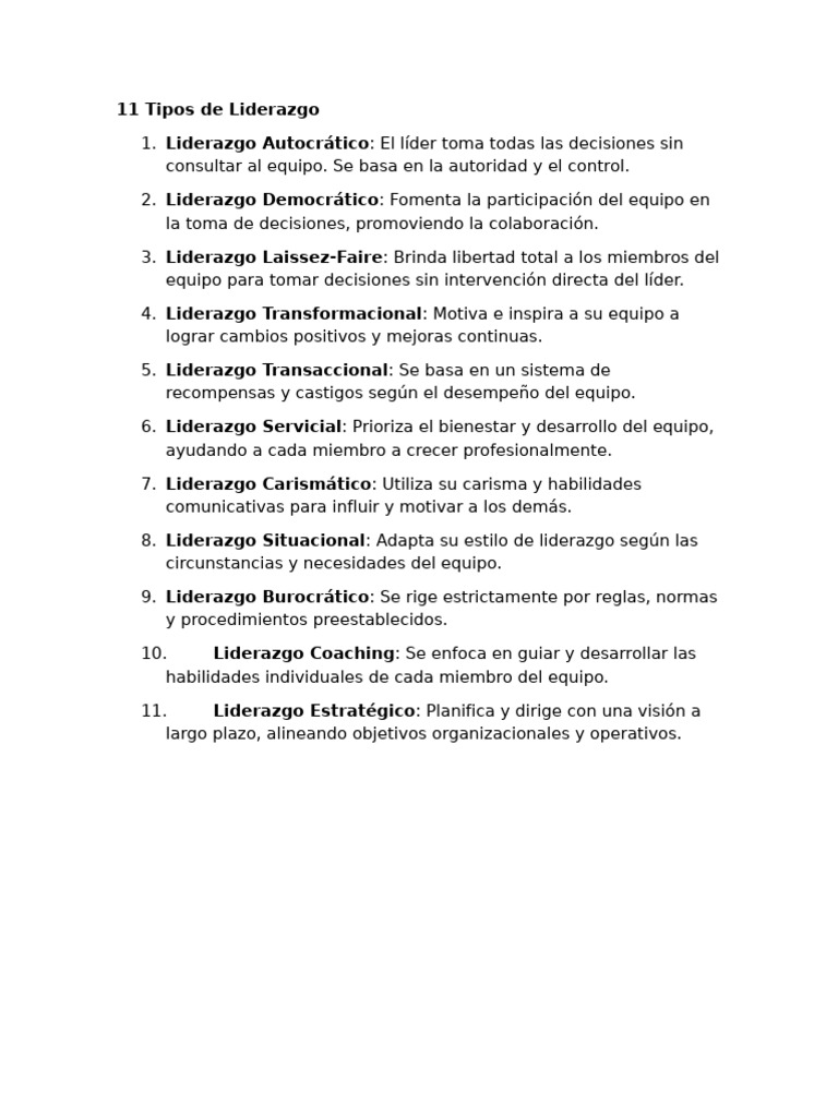 11 Tipos de Liderazgo Efectivo | PDF