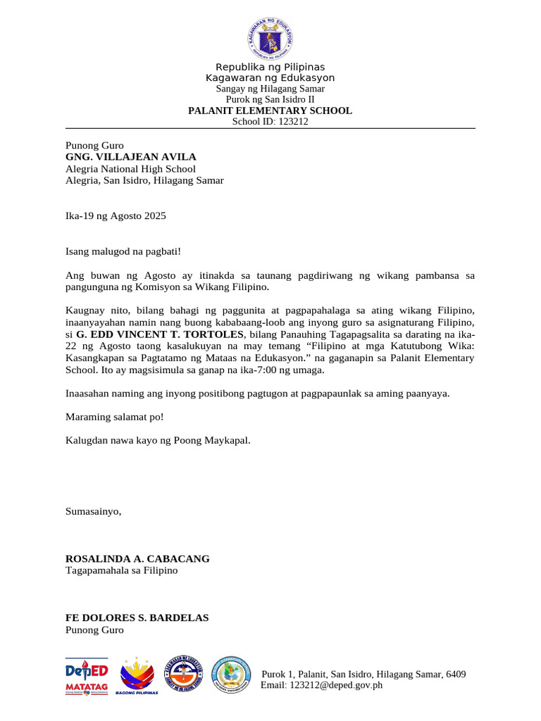 Communication Letter (Buwan NG Wika) | PDF