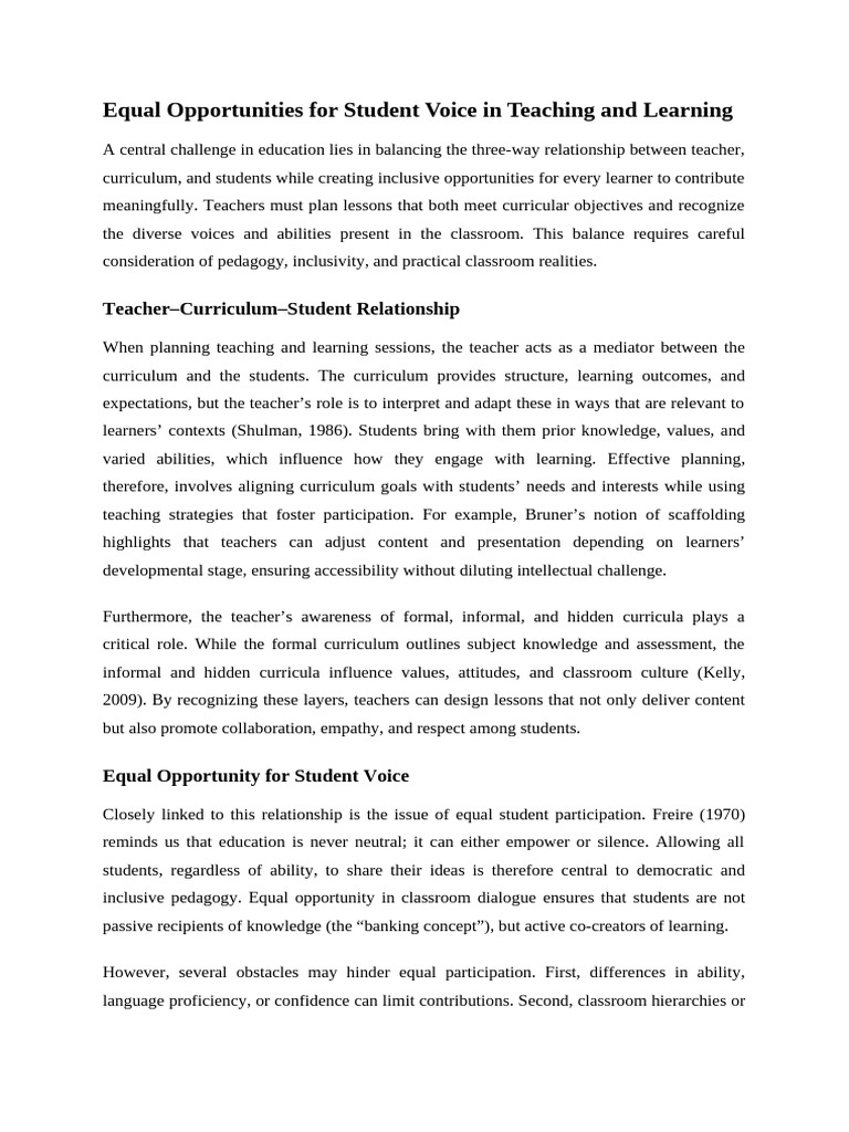 Equal Opportunities in Student Voice | PDF | Curriculum | Teachers