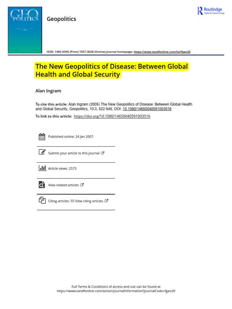 The New Geopolitics of Disease Between Global Health and Global ...