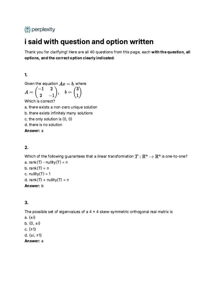 I Said With Question and Option Written | PDF | Eigenvalues And ...