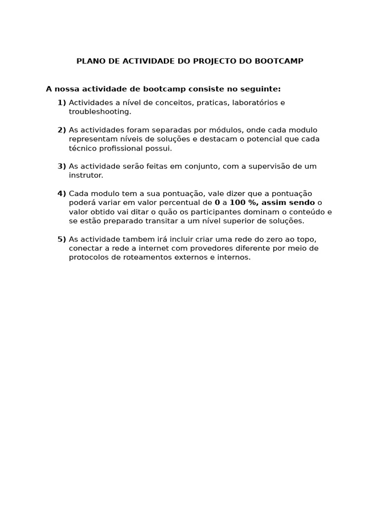 Plano de Atividades do Bootcamp de Redes | PDF | Protocolos de camada ...