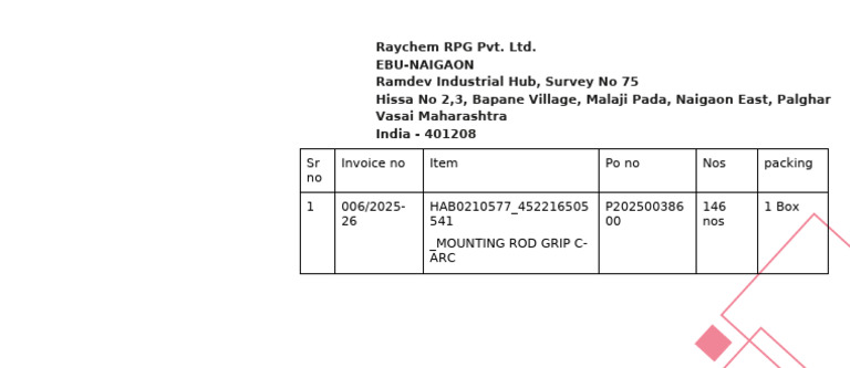 Invoice for Mounting Rod Grip C-ARC | PDF