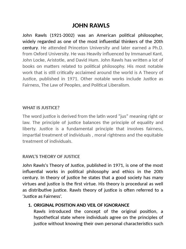 John Rawls' Theory of Justice Explained | PDF | Justice | Crime & Violence