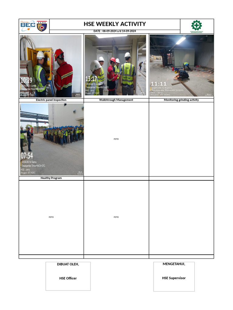 HSE BEC - Form Weekly Activity | PDF