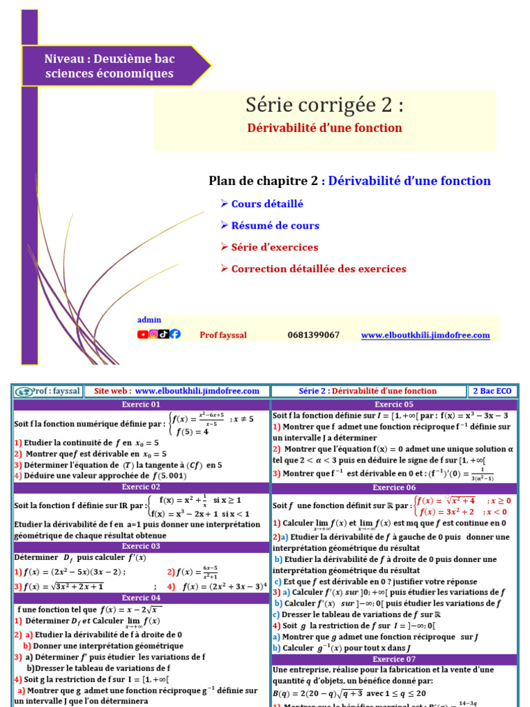 Dérivabilité en Bac Économie | PDF | Fonction (Mathématiques) | Algèbre