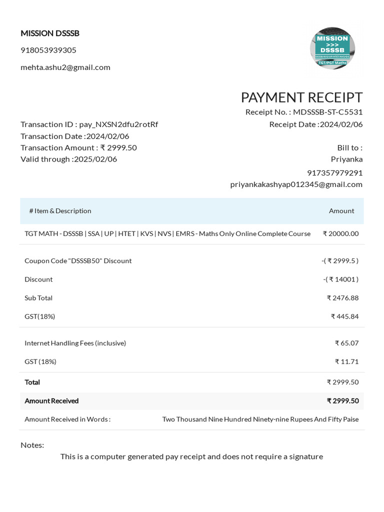 TGT Math DSSSB Ssa Up Htet Kvs Nvs Emrs Maths Only Online Complete ...