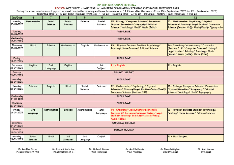 DPS RK Puram Half-Yearly Exam Schedule | PDF | Science