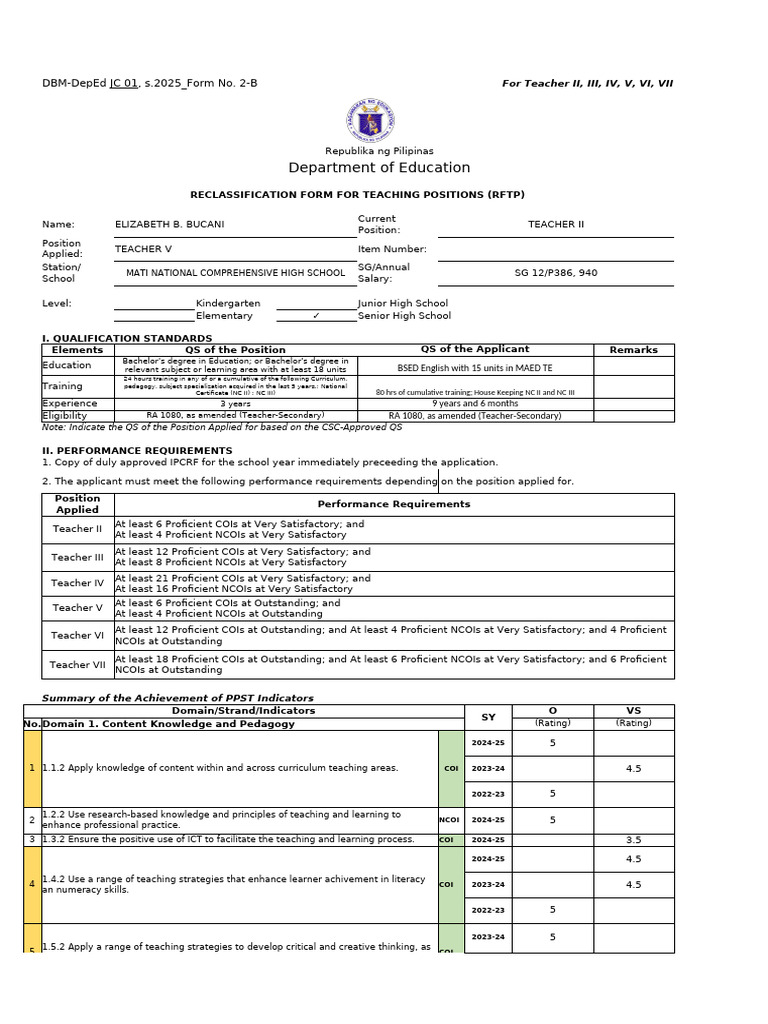 RFTP for Teacher Position Reclassification | PDF | Educational ...