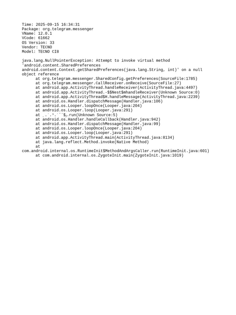 Telegram NullPointerException Error | PDF