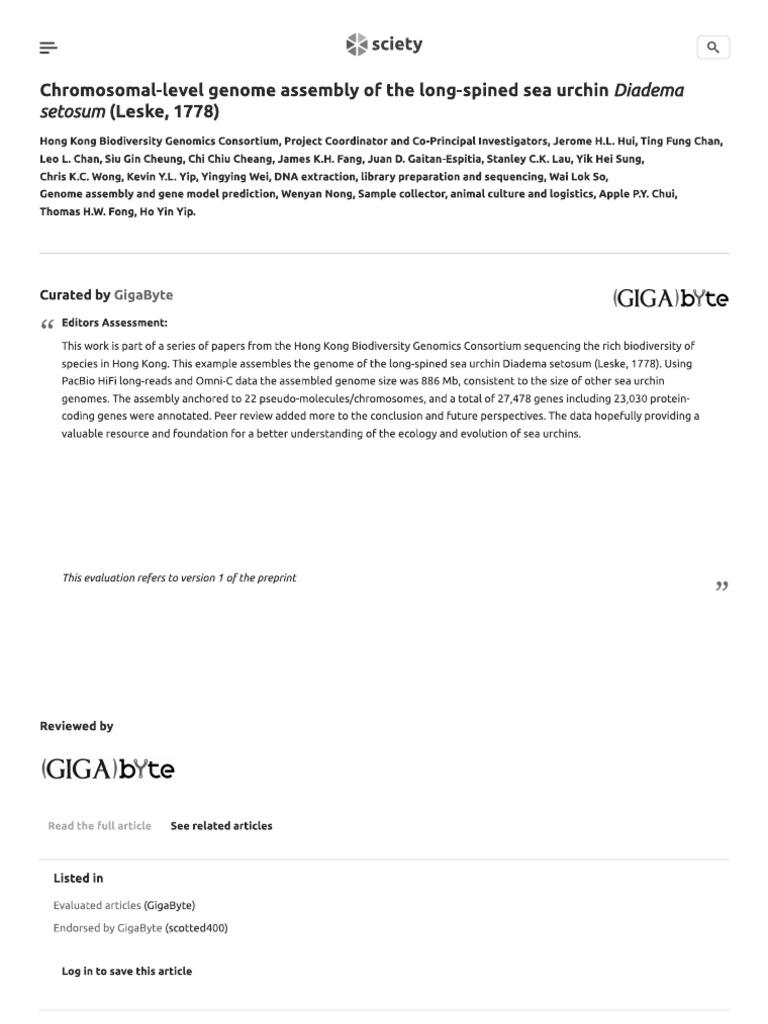 Chromosomal-Level Genome Assembly of The Long-Spined Sea Urchin Diadema ...