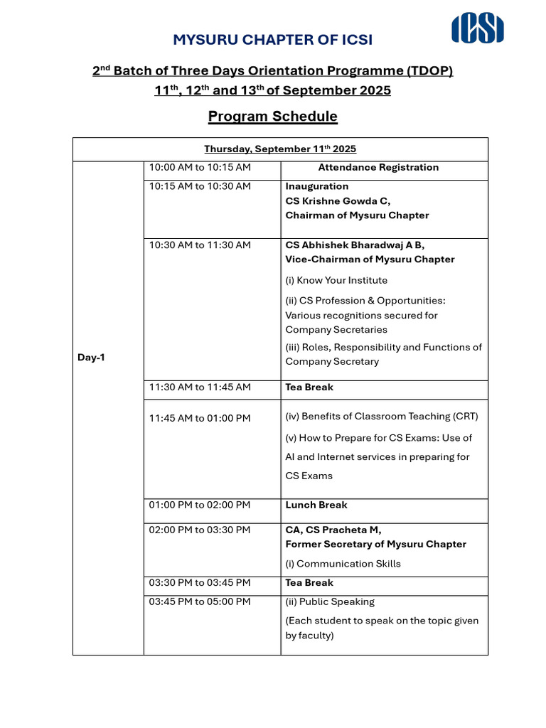TDOP Orientation Program Details | PDF