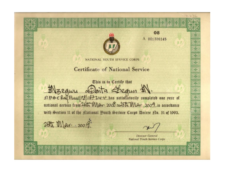 Nysc Certificate | PDF