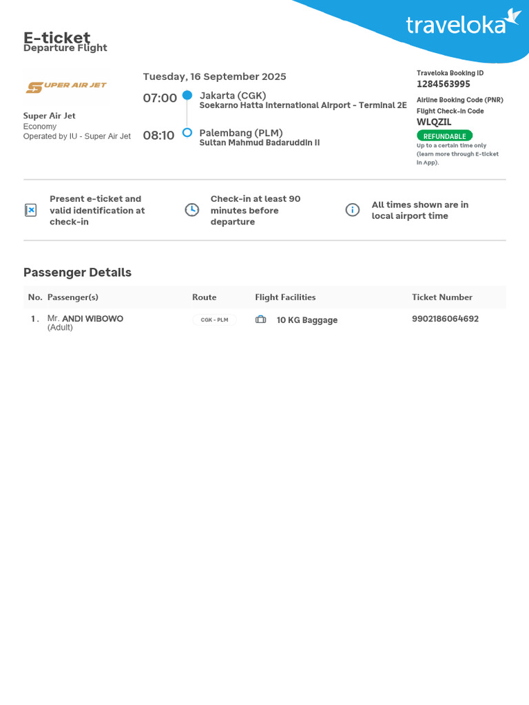 Super Air Jet E-Ticket Details | PDF | Transport | Aviation