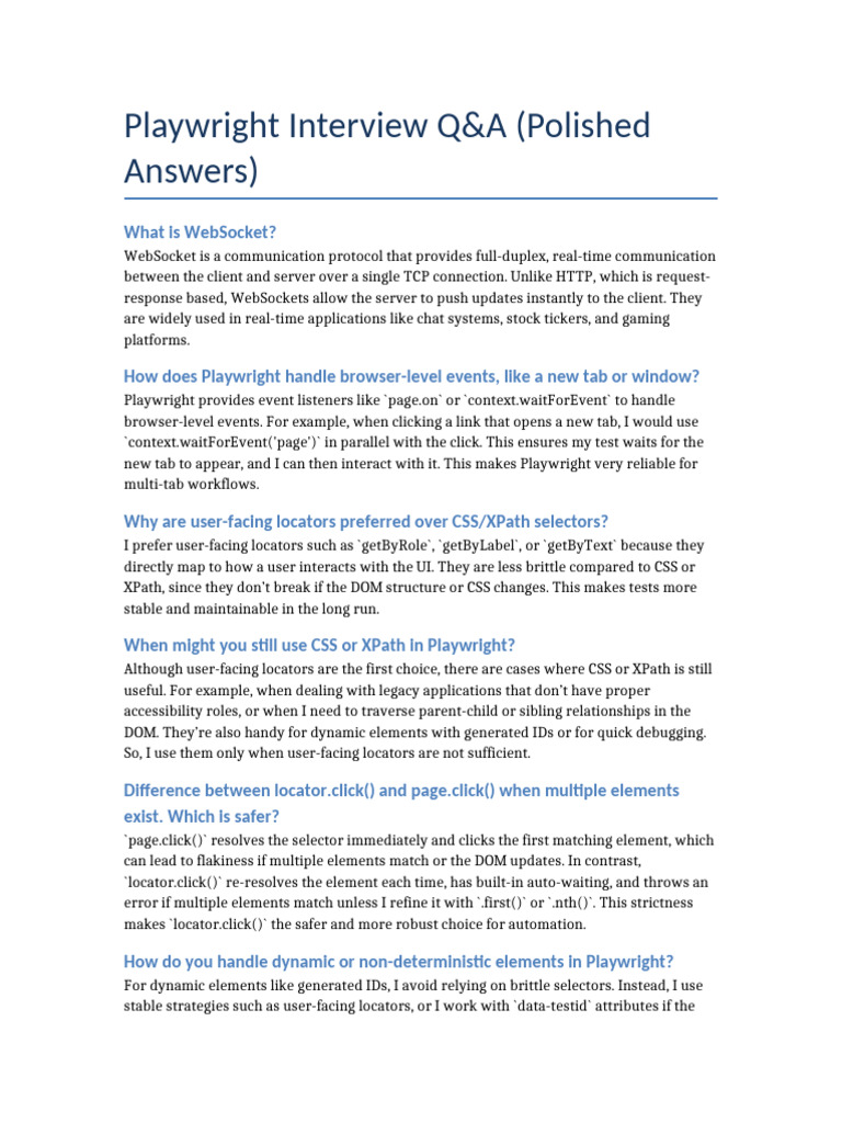 Playwright Interview Q&A Guide | PDF | Document Object Model | Software ...