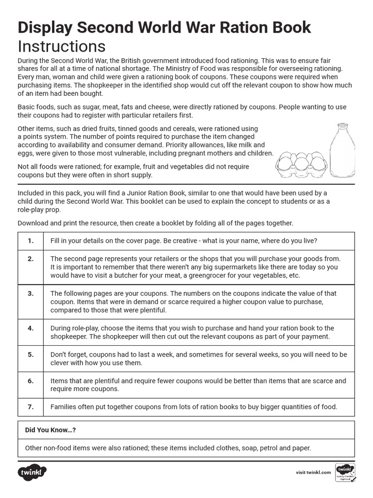 Ration Book Booklet Instructions | PDF | Rationing