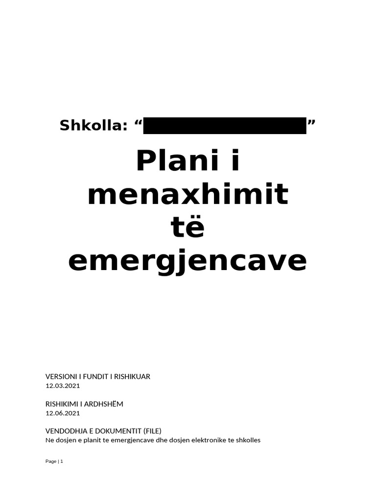 Plan I Menaxhimit Te Emergjencave Shkolla XXXXXXXXXXXXX | PDF
