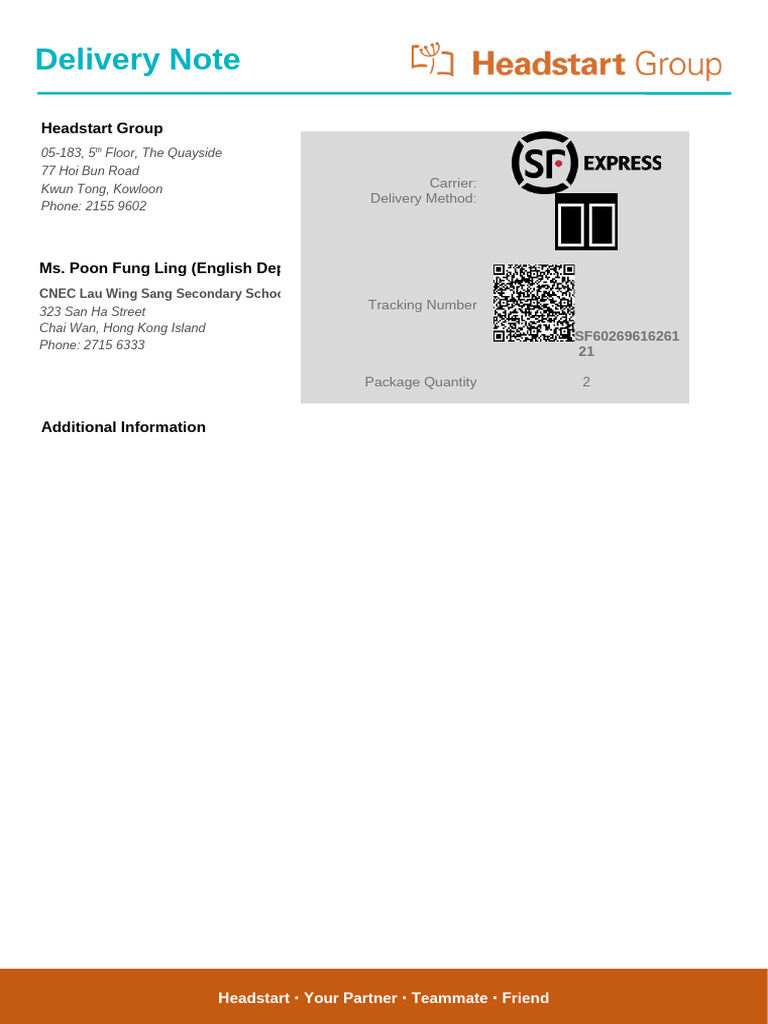 Delivery Note for Summer Course Materials | PDF
