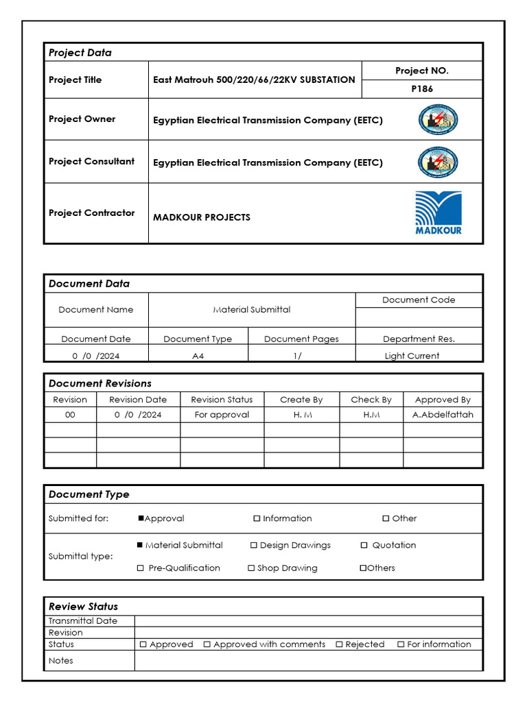 East Matrouh Substation Material Submittal | PDF | Electricity ...