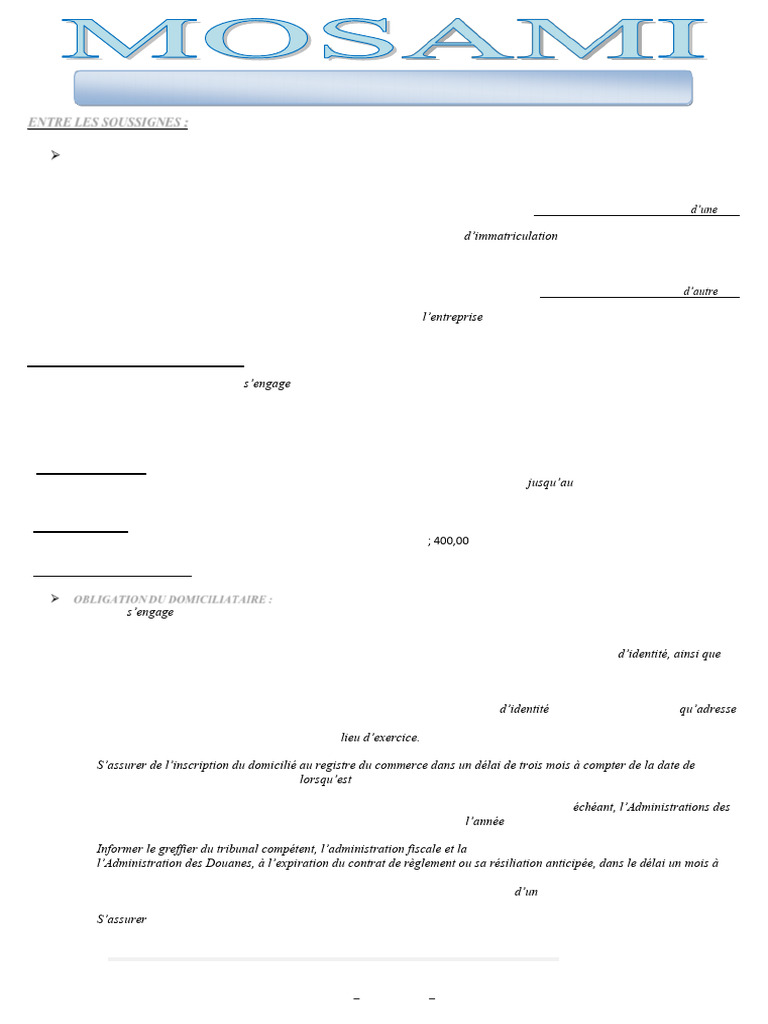 Contrat de Domiciliation MOSAMI SARL | PDF | Business | Impôts