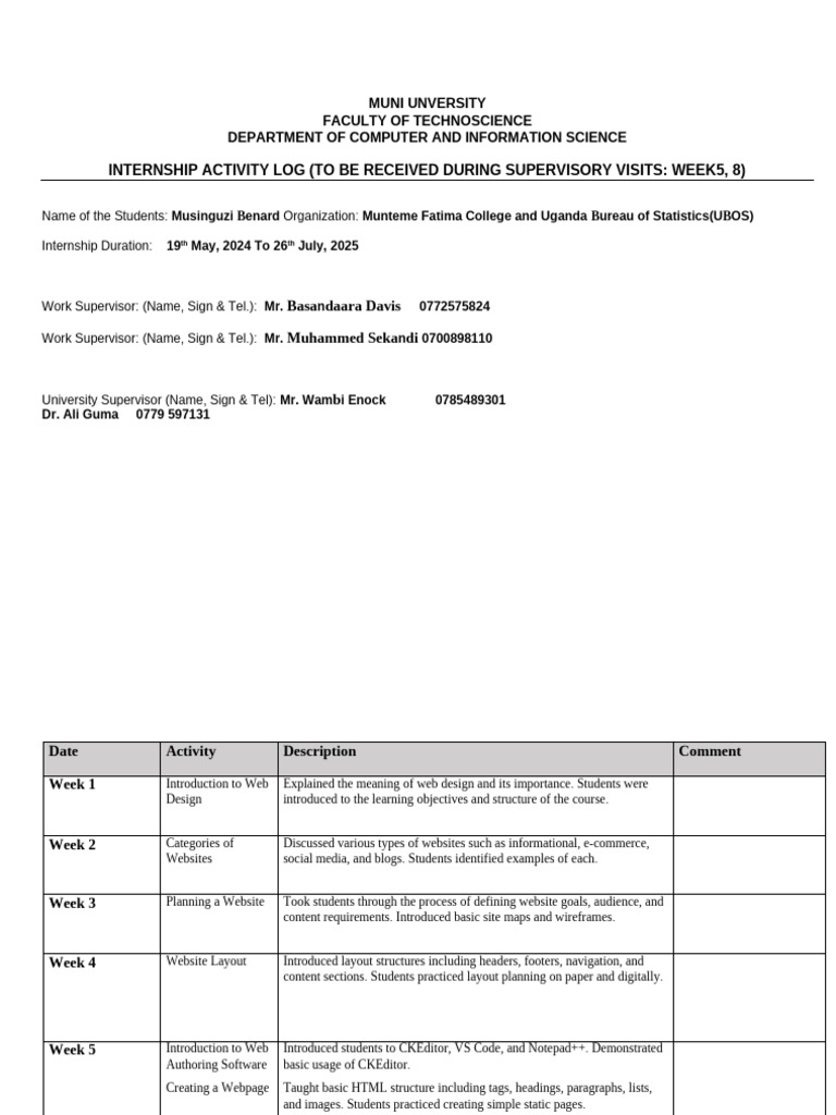 Internship Activity Log for Web Design | PDF | Websites | Page Layout