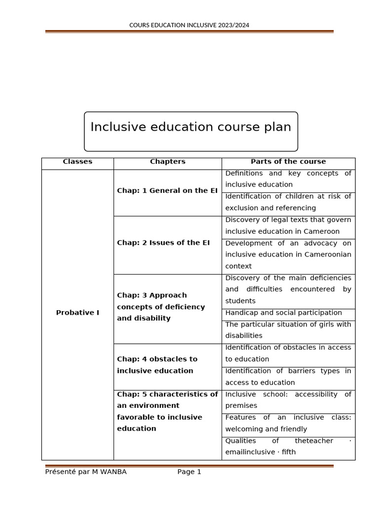 Inclusive Education Course Overview | PDF | Inclusion (Education ...