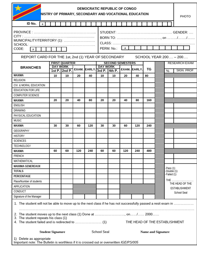 DRC Secondary School Report Card Template | PDF | Science | Liberal ...