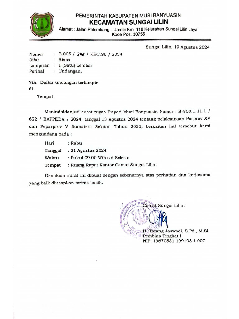 Undangan Rapat Porprov XV | PDF