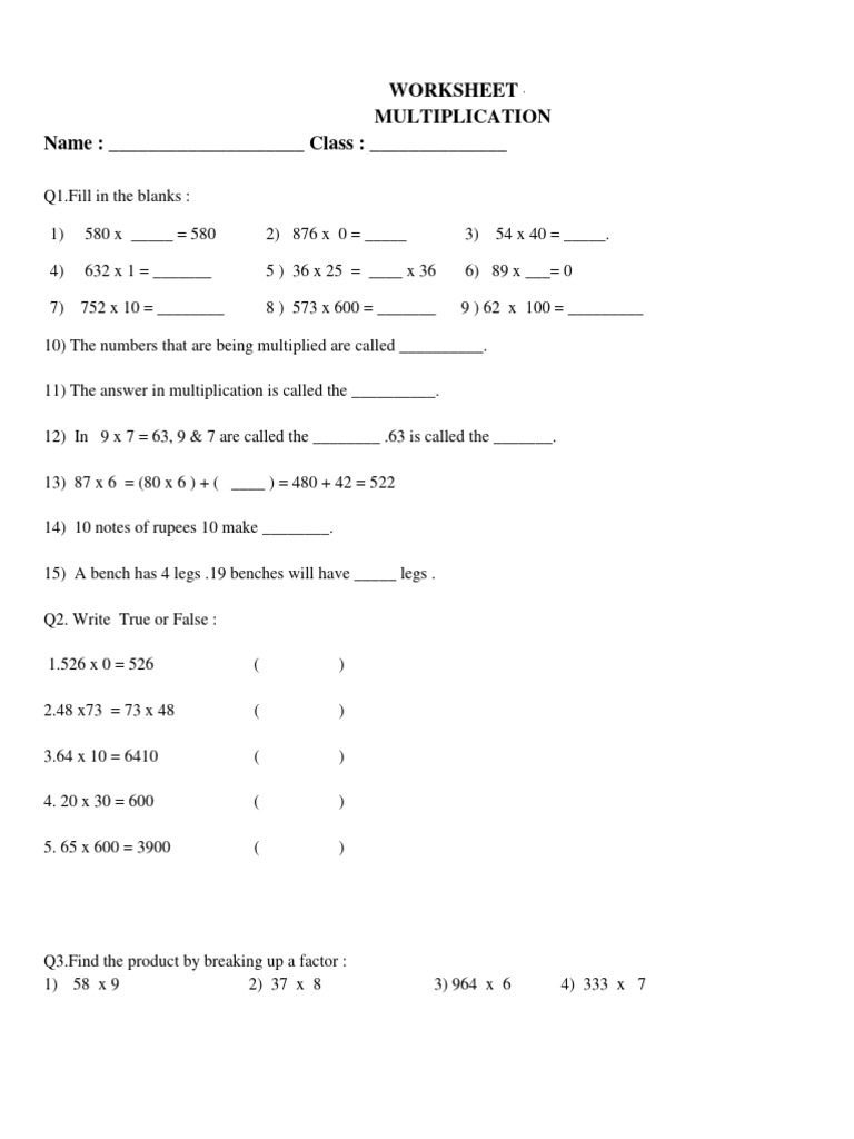 3rd Math Multiplication Worksheet 2 | PDF