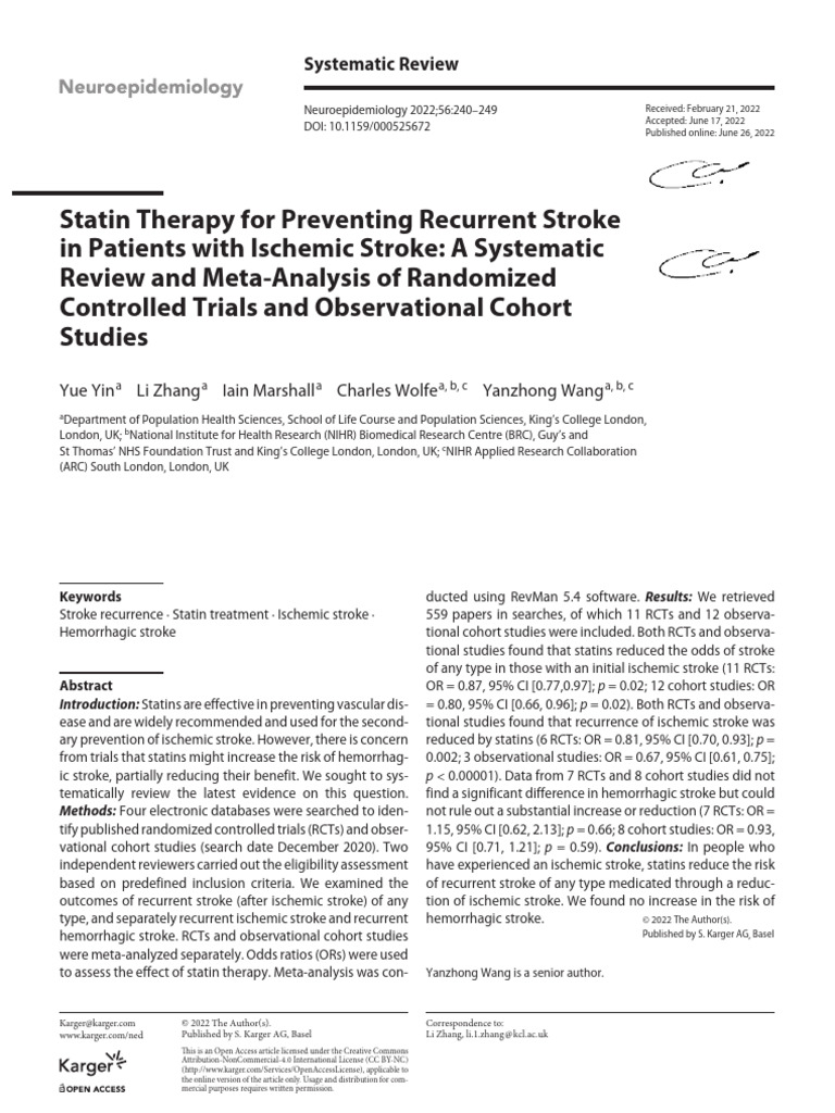 Statin Therapy Reduces Stroke Recurrence | PDF | Statin | Stroke