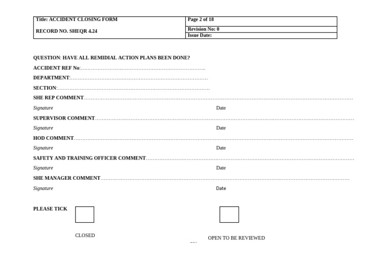 Accident Closing Form | PDF
