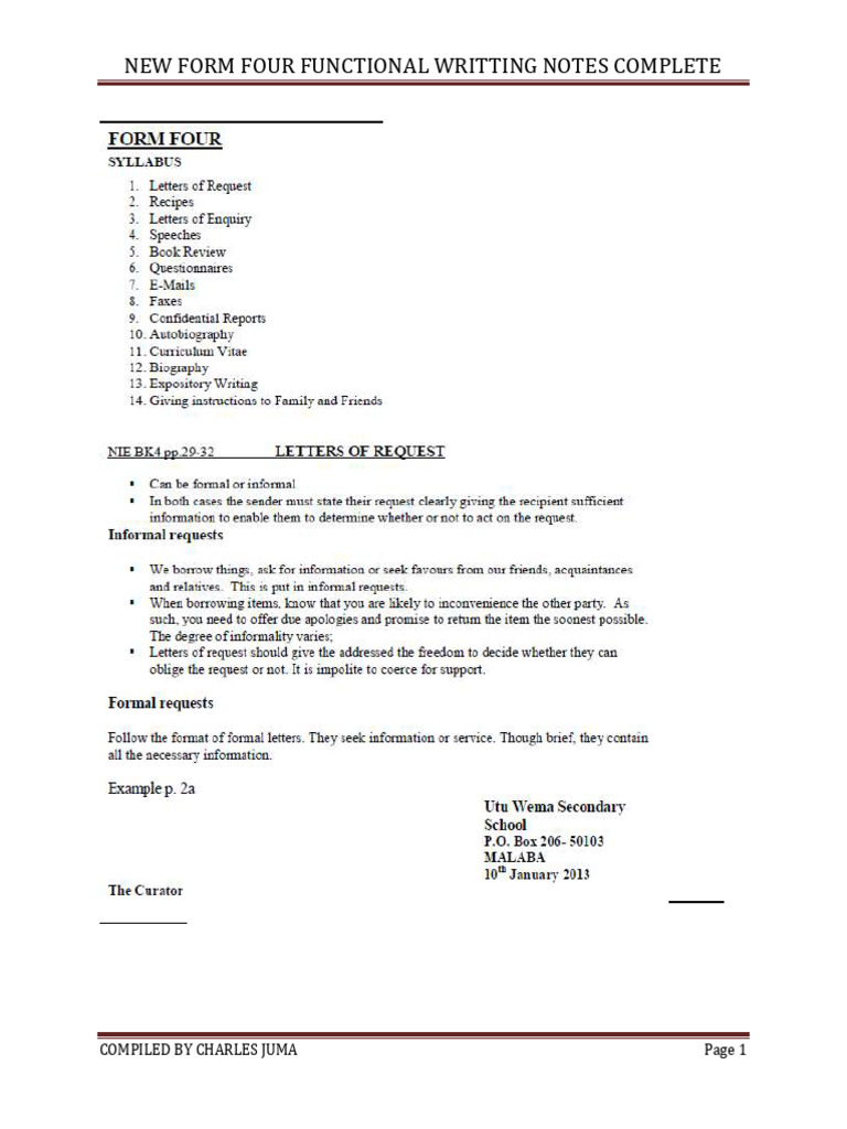 New Form Four Functional Writting Notes Complete | PDF